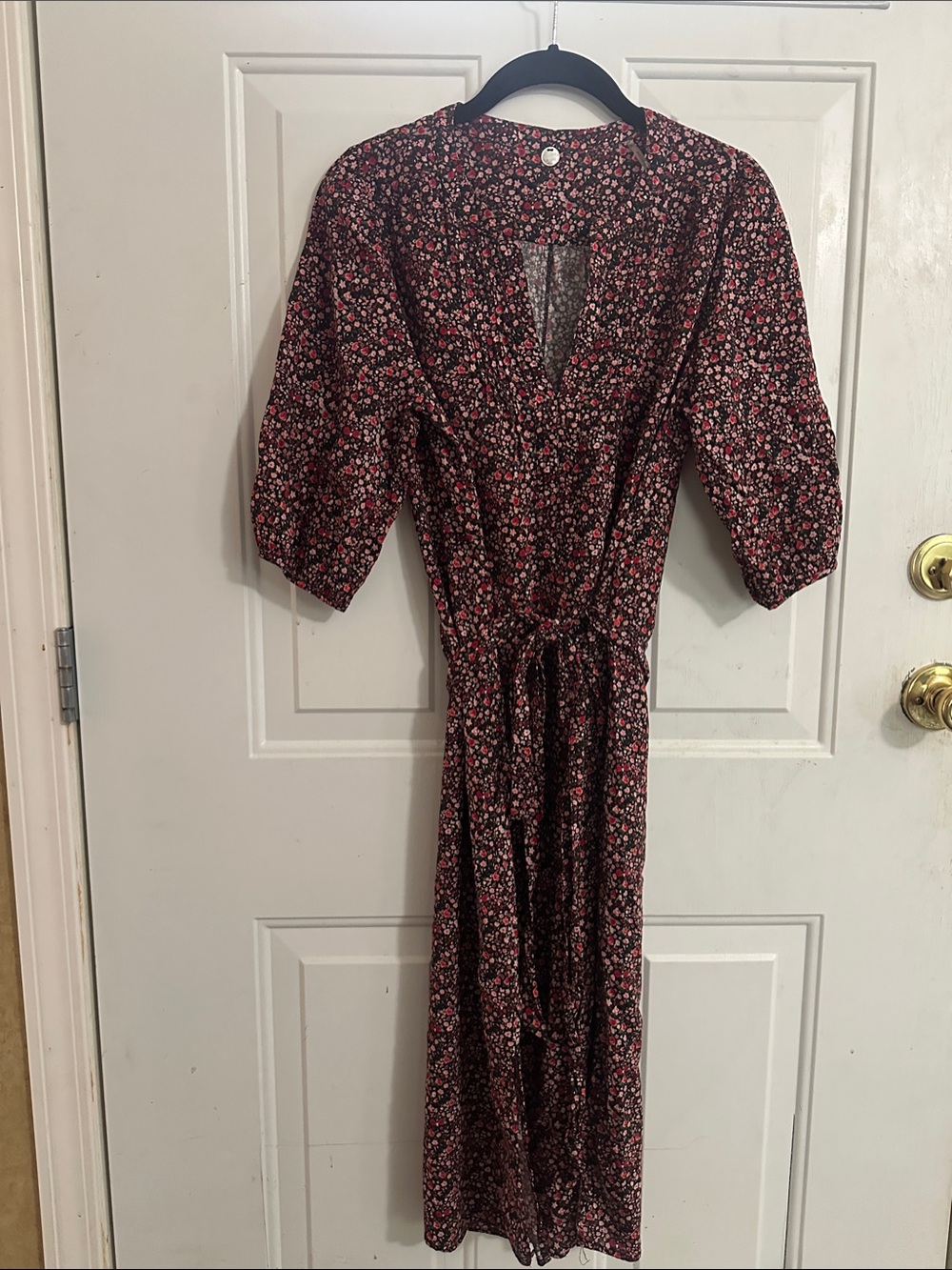 Margaret O'Leary  Floral Midi Dress with Pink & Red Accents
